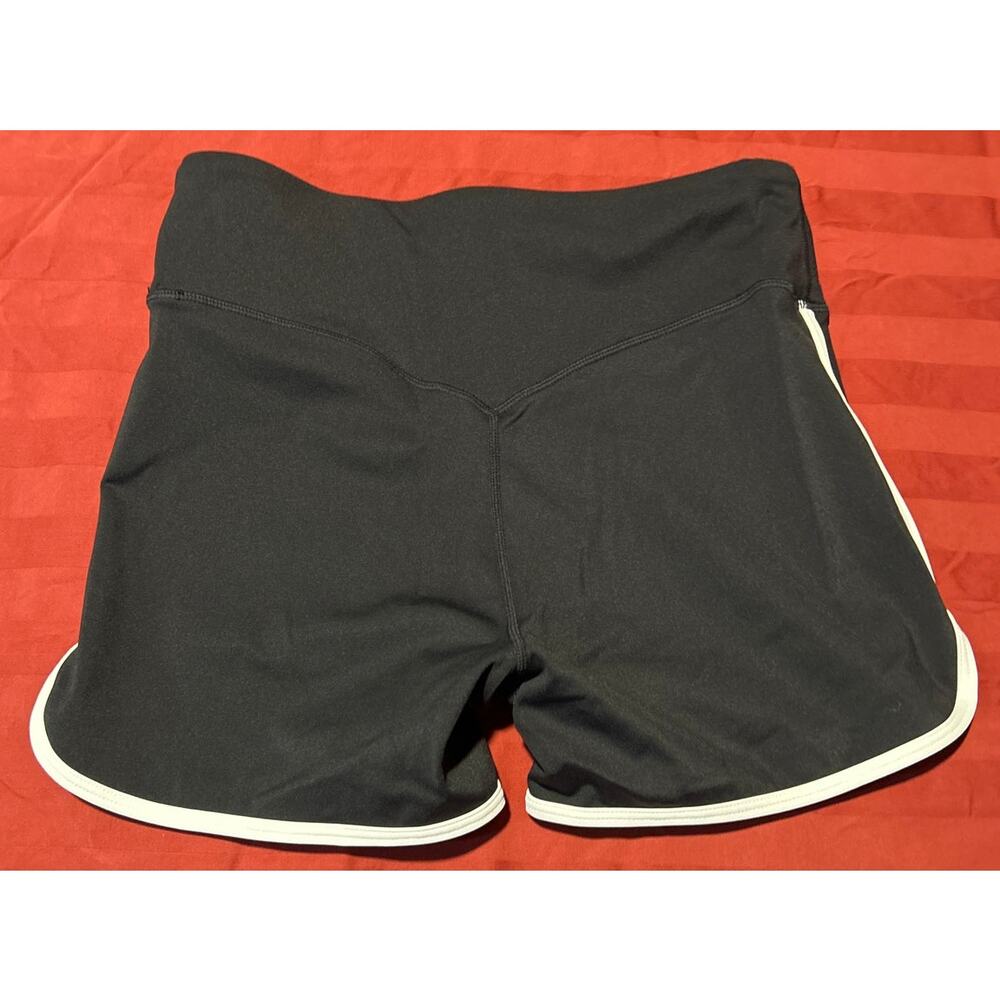 Women’s Black Athletic Dolphin Shorts High-Waist V-Back Contour Trim SZ L 10